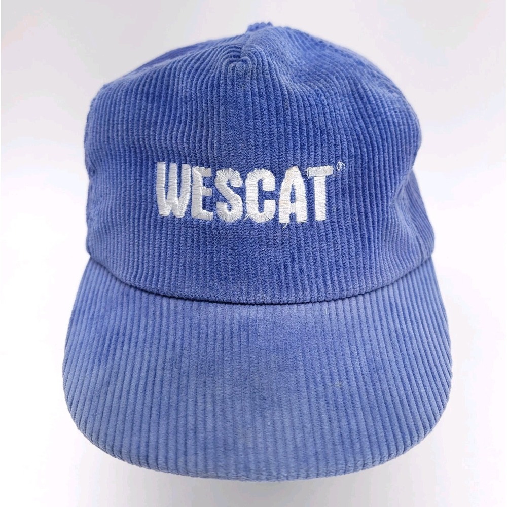 Vintage WESCAT Logo Corduroy Hat Blue‎ Snapback Cap USA Trucker Retro 80's